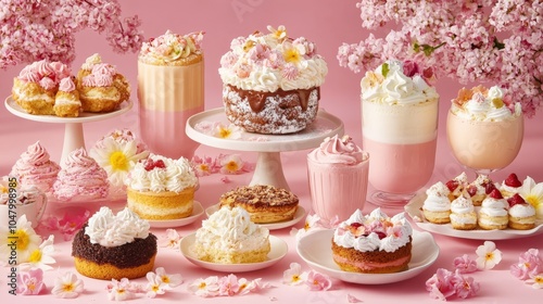 Dreamy Dessert Table with Whipped Cream and Flowers