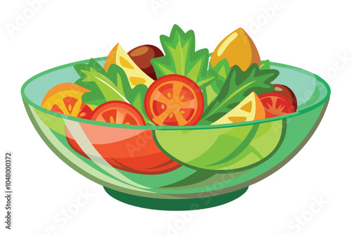 Fresh salad in a bowl, isolated on white background.