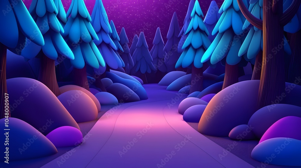Obraz premium Nighttime Forest Path.