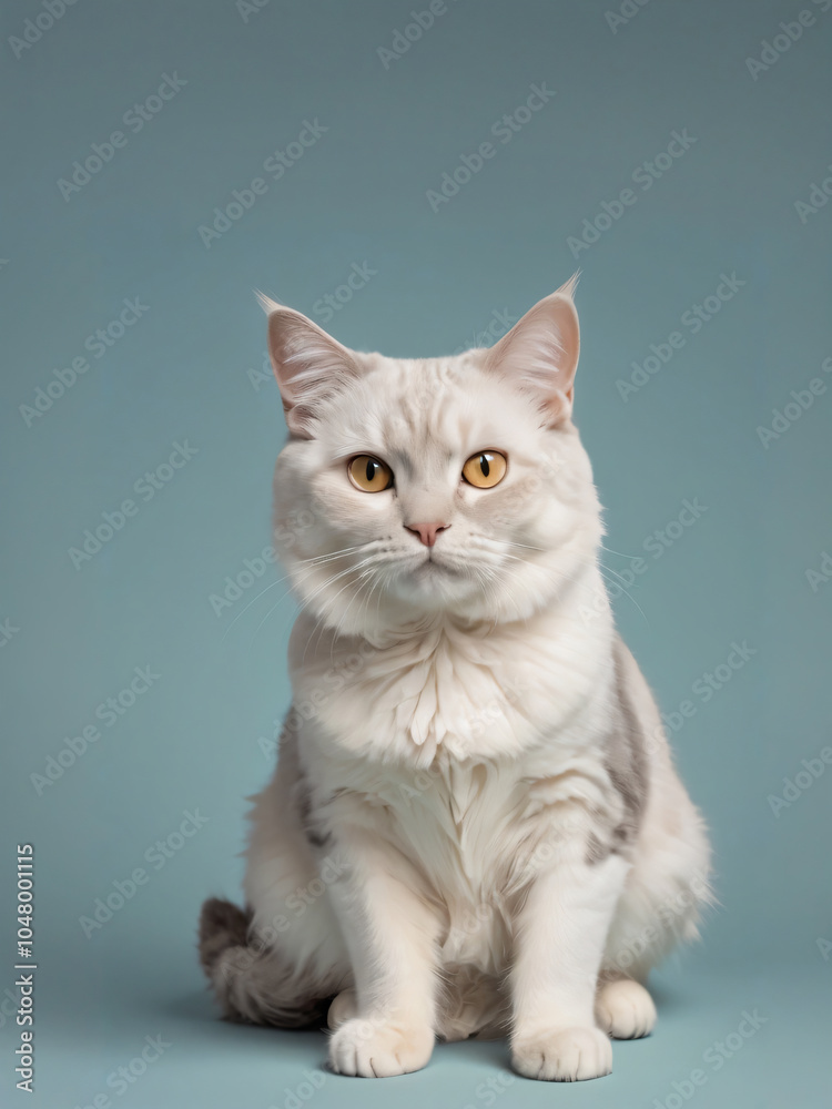 A cat sits against a plain background A cat sits against a plain background