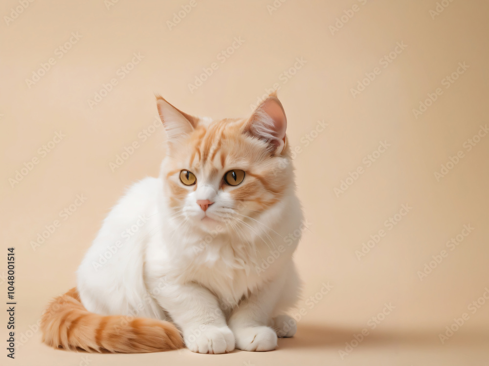 Fototapeta premium A cat sits against a plain background