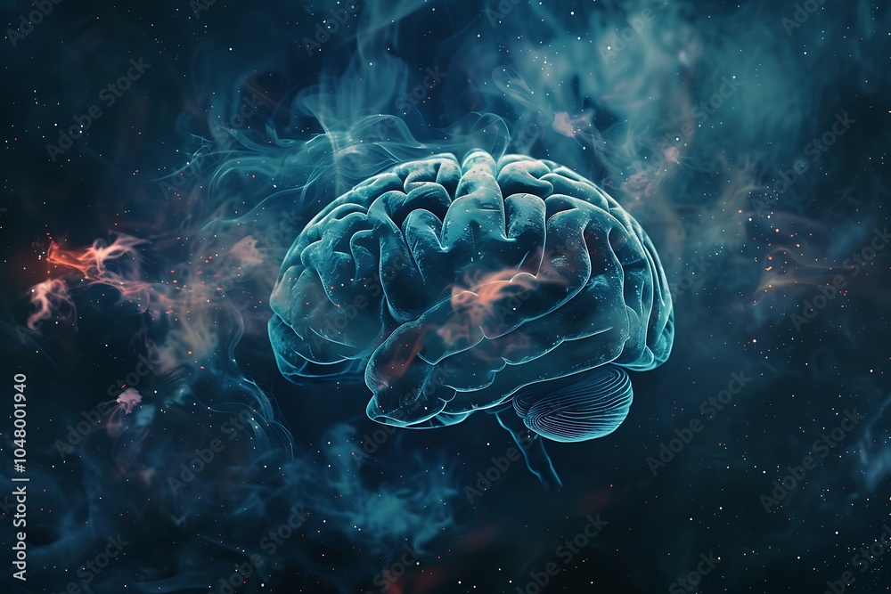 Human brain in abstract blue space Human brain in abstract blue space
