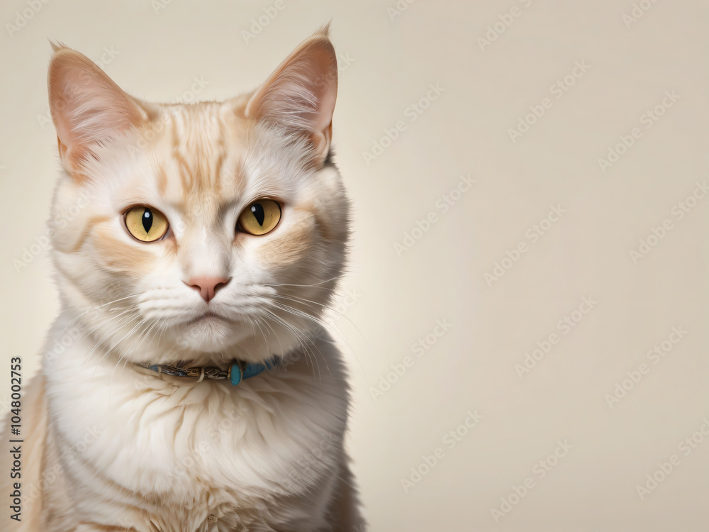 Fototapeta premium A cat sits against a plain background