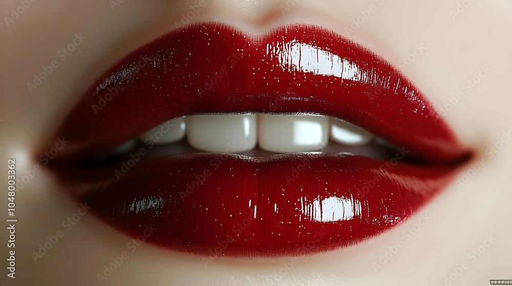 Glossy Red Lips Closeup -  3D Illustration