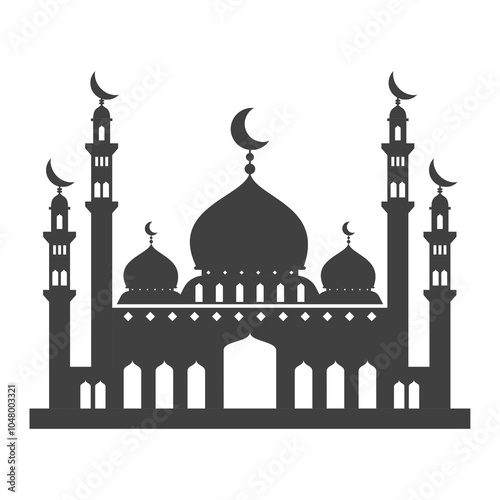 Silhouette of a Majestic Mosque with Crescent Moons, Mosque Silhouette