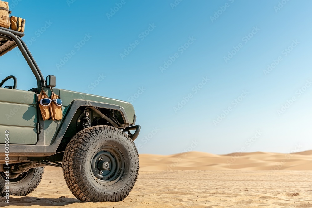 Desert Dune Buggy, Adventure Awaits, Explore the vast, golden sands under a clear blue sky Desert Dune Buggy, Adventure Awaits, Explore the vast, golden sands under a clear blue sky