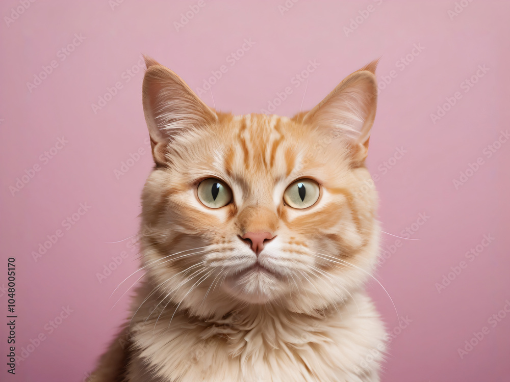 Fototapeta premium A cat sits against a plain background
