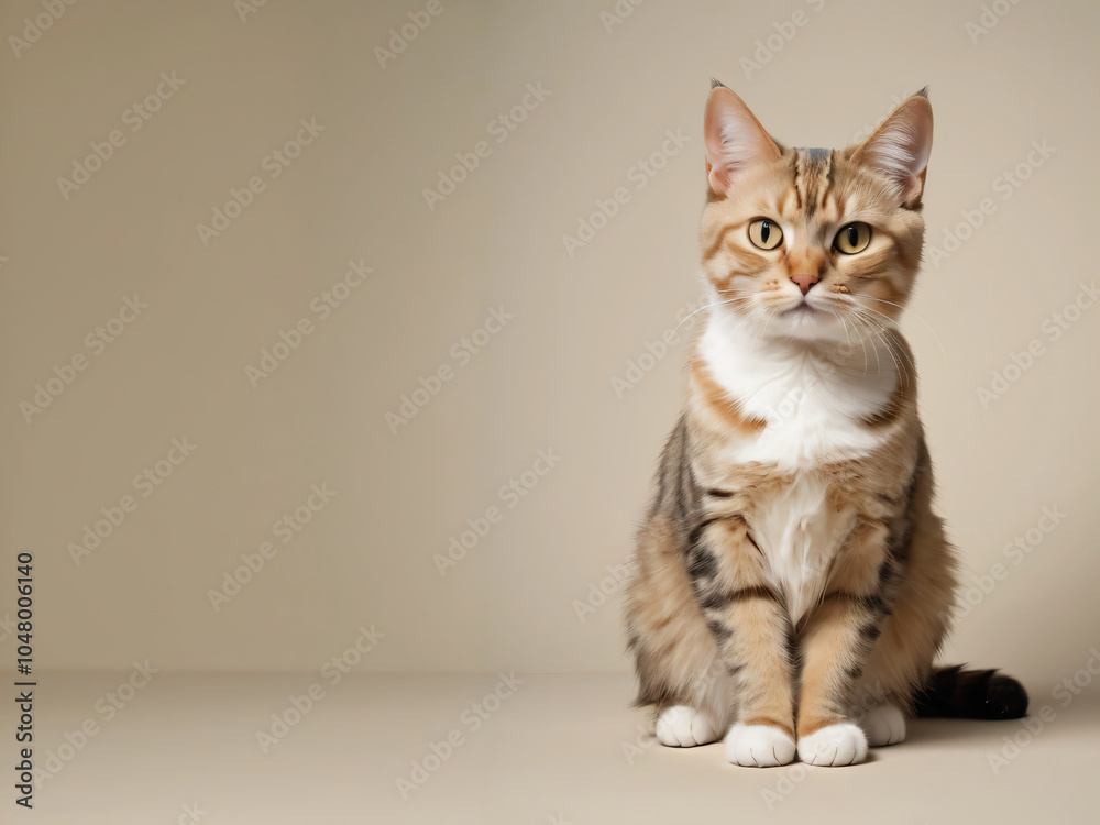 A cat sits against a plain background A cat sits against a plain background