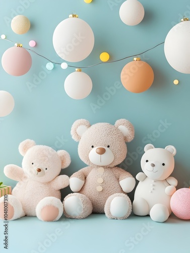 Festive Plush Toys and Colorful Lights in a Cozy Playroom Scene
