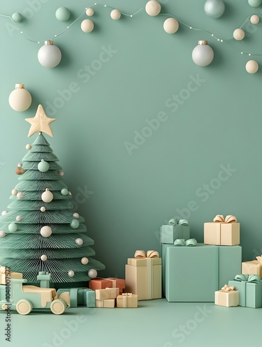 Festive Christmas Playroom with Tree and Holiday Toys in 3D