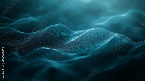 Ethereal waves of blue and teal create mesmerizing underwater scene, evoking sense of tranquility and depth. soft textures and gentle movement suggest serene aquatic environment