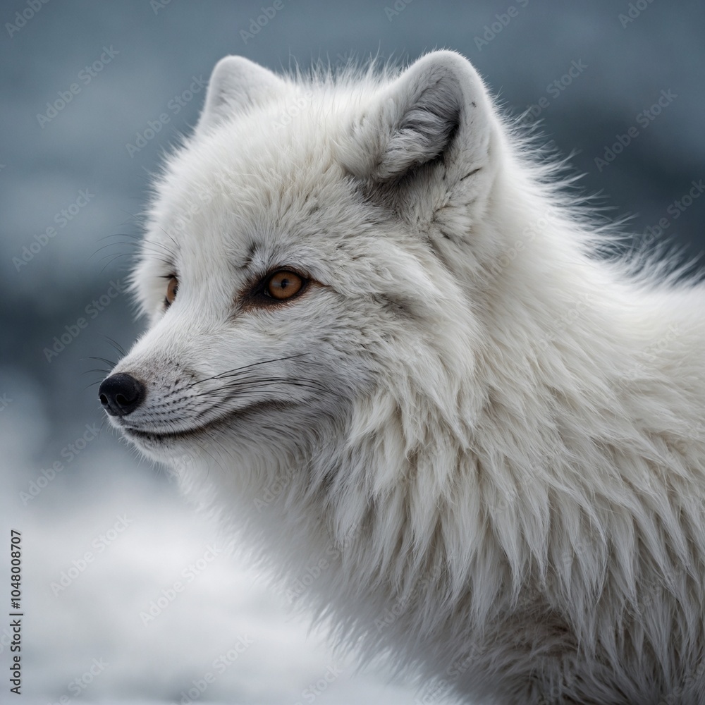 A fluffy Arctic fox with thick white fur, blending with the background.
A fluffy Arctic fox with thick white fur, blending with the background.