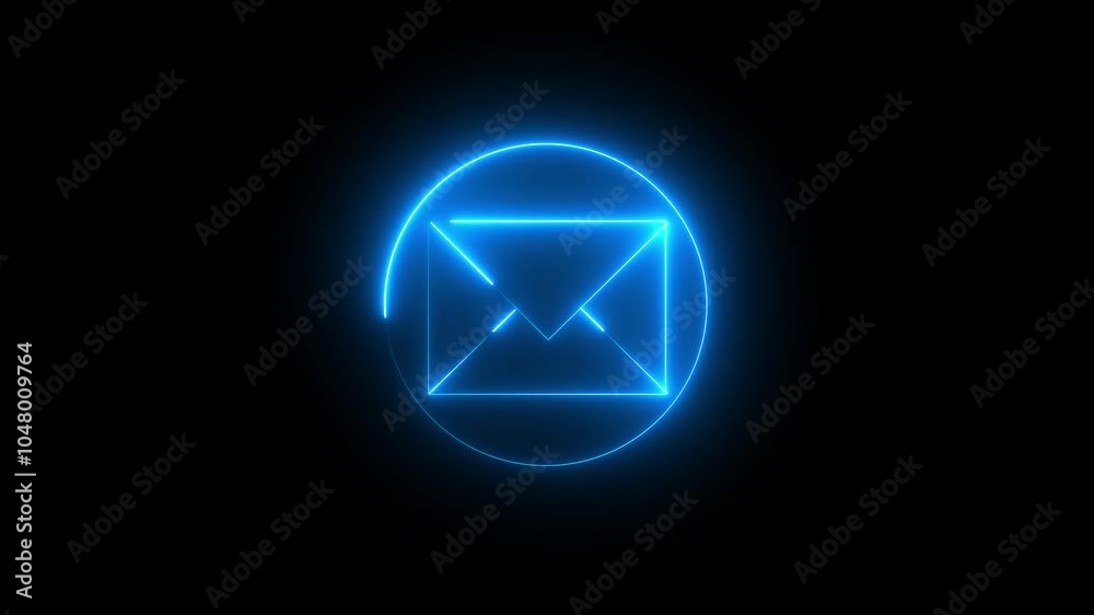 glowing neon message box icon animation video notification receive massage animation sign symbol on black background, blue color neon message concept glowing neon message box icon animation video notification receive massage animation sign symbol on black background, blue color neon message concept