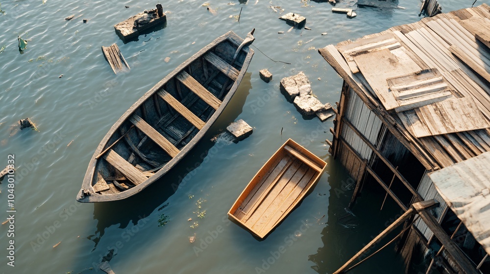 Fishing Boats in Submerged Village After Relentless Floods Fishing Boats in Submerged Village After Relentless Floods