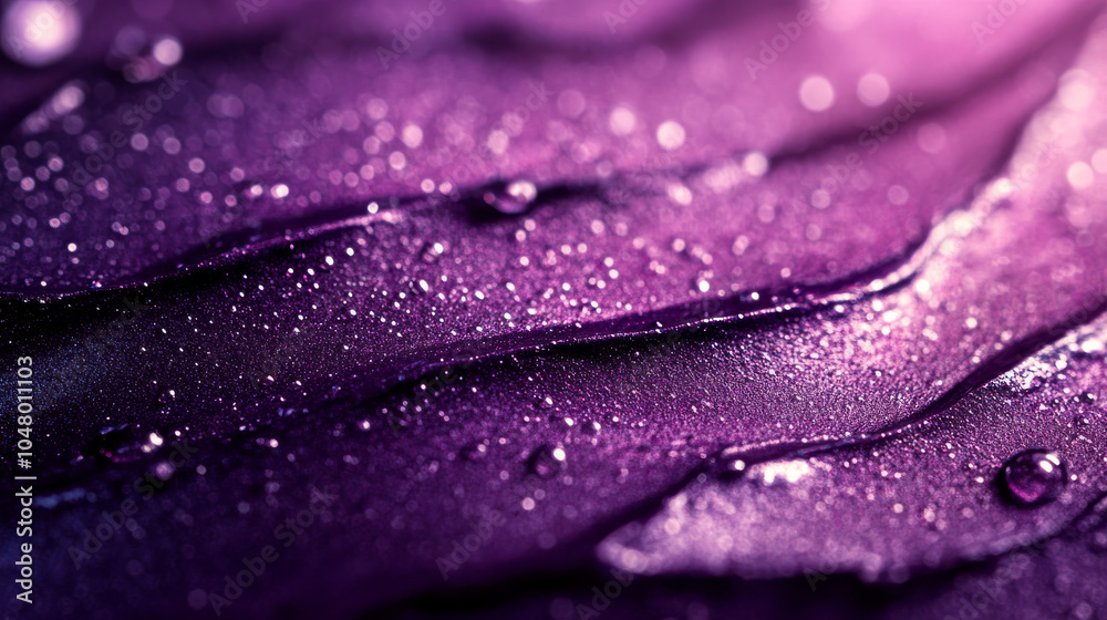 Fototapeta premium close up of purple textured surface with water droplets creates mesmerizing and abstract visual. shimmering light enhances rich, vibrant hues, adding depth and intrigue