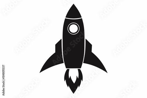 rocket-black-silhouette-white-background. Space ship vector icon on white background photo