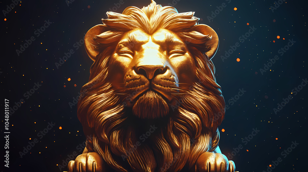 A bold lion symbol representing the Leo zodiac, with a golden mane and fierce expression, embodying strength, courage, and loyalty under the summer sun. A bold lion symbol representing the Leo zodiac, with a golden mane and fierce expression, embodying strength, courage, and loyalty under the summer sun.