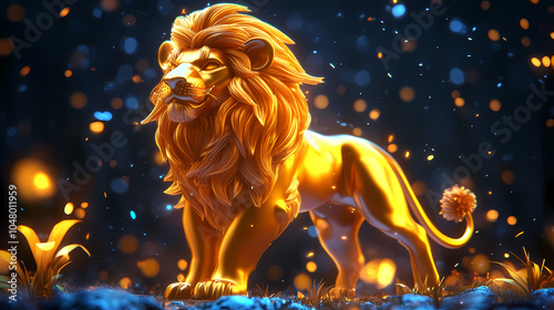 A bold lion symbol representing the Leo zodiac, with a golden mane and fierce expression, embodying strength, courage, and loyalty under the summer sun. photo