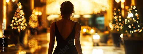 Silhouette of a Woman Walking in a City at Night