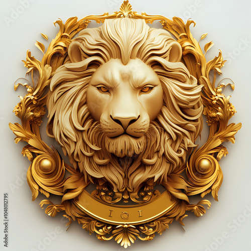 A bold lion symbol representing the Leo zodiac, with a golden mane and fierce expression, embodying strength, courage, and loyalty under the summer sun. photo