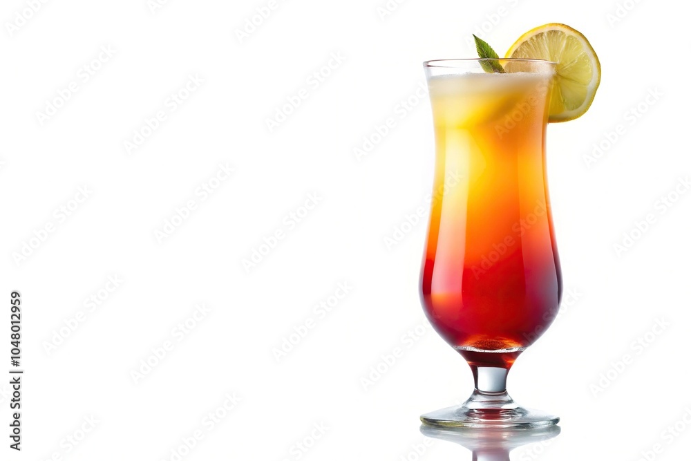 Tequila sunrise cocktail in a panoramic glass isolated on white background Tequila sunrise cocktail in a panoramic glass isolated on white background