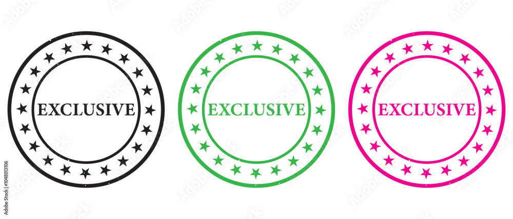 Obraz premium Exclusive Stamp Icon vector. exclusive stamp Sticker text Isolated on White Background. exclusive badge on vector illustration.