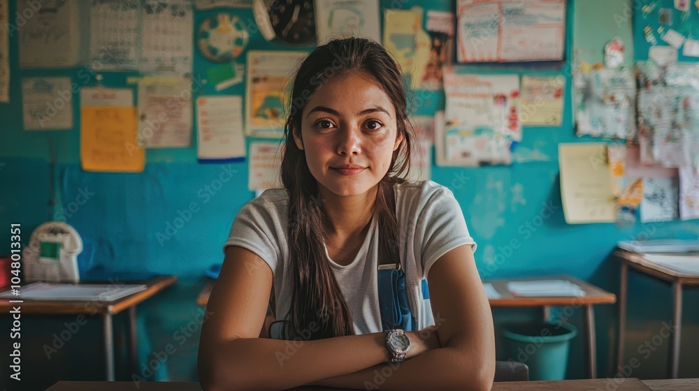 Portrait of Teacher in Classroom Setting Portrait of Teacher in Classroom Setting