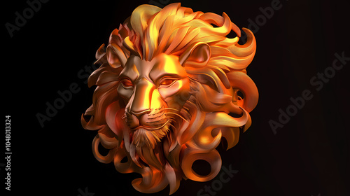 A bold lion symbol representing the Leo zodiac, with a golden mane and fierce expression, embodying strength, courage, and loyalty under the summer sun. photo