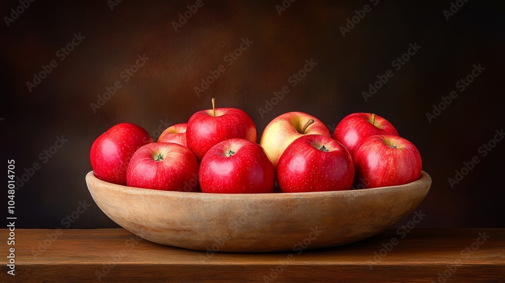 Fresh red apples in a rustic wooden bowl Fresh red apples in a rustic wooden bowl
