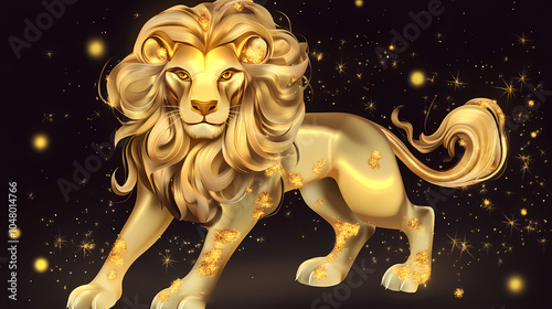 A bold lion symbol representing the Leo zodiac, with a golden mane and fierce expression, embodying strength, courage, and loyalty under the summer sun. photo