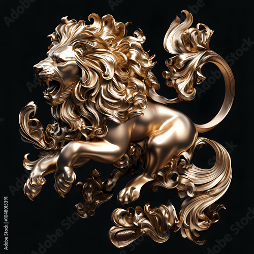 A bold lion symbol representing the Leo zodiac, with a golden mane and fierce expression, embodying strength, courage, and loyalty under the summer sun. photo