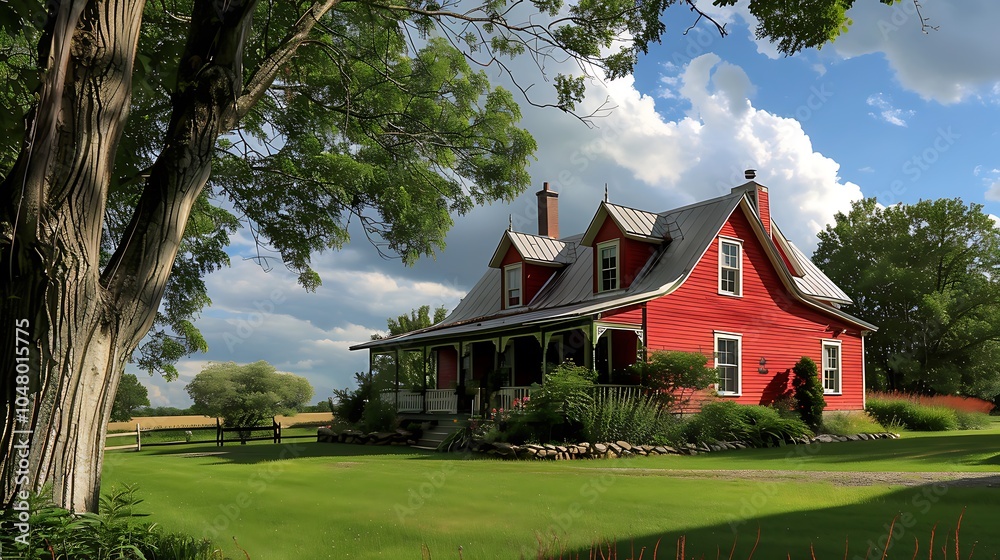Wonderful farmhouse encompassed by red demonstrations Wonderful farmhouse encompassed by red demonstrations