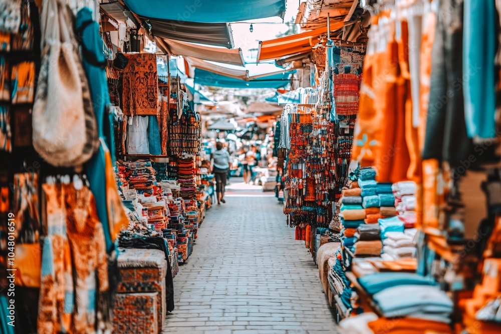 Obraz premium Colorful Market Stall with Traditional Handicrafts