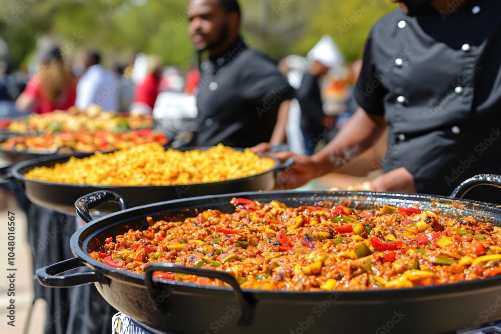 Obraz premium Community Block Party with Vibrant Food Stations