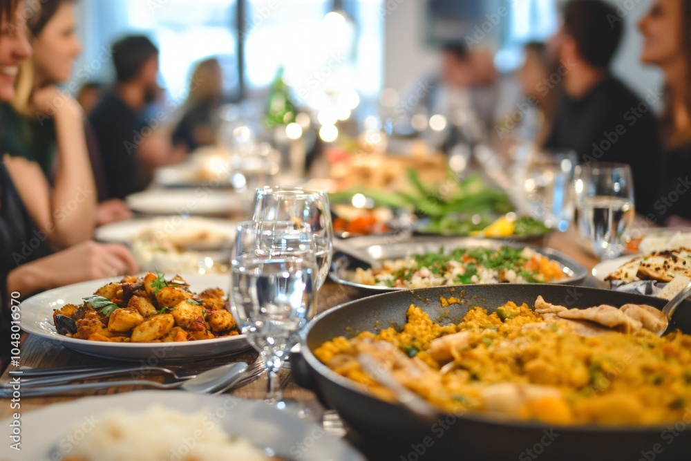 Warm Gathering Around a Large Dining Table Warm Gathering Around a Large Dining Table