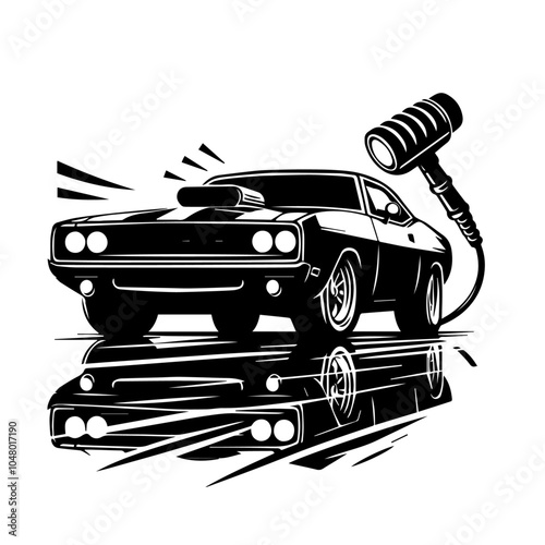 Vintage American muscle car vector illustration isolated on white background. Classic Muscle Car Vector Illustration in Bold Black Silhouette, Perfect for Retro Automotive Designs and Logos.