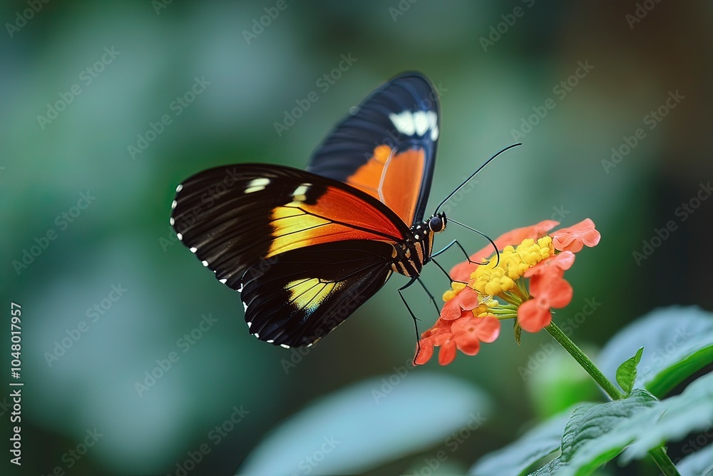 Ismenius Tiger butterfly (Heliconius ismenius) pollinating a flower with generative ai Ismenius Tiger butterfly (Heliconius ismenius) pollinating a flower with generative ai