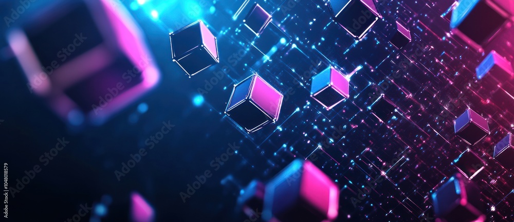 Abstract Digital Art with Neon Cubes Abstract Digital Art with Neon Cubes