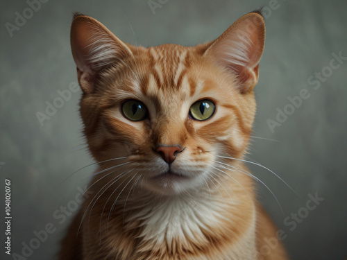 A cat sits against a plain background