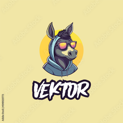 Stylish Cartoon Donkey in Hoodie with Sunglasses and Bold Graffiti Font on Beige Background