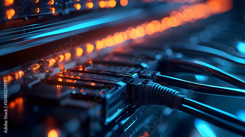 Close Up of Network Cables in Data Center Environment