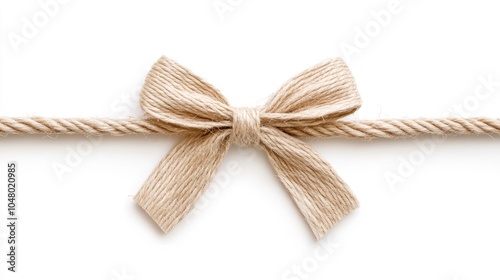 A single string of twine with a bow on a white background