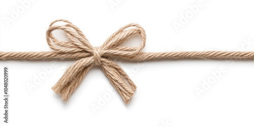 A single string of twine with a bow on a white background