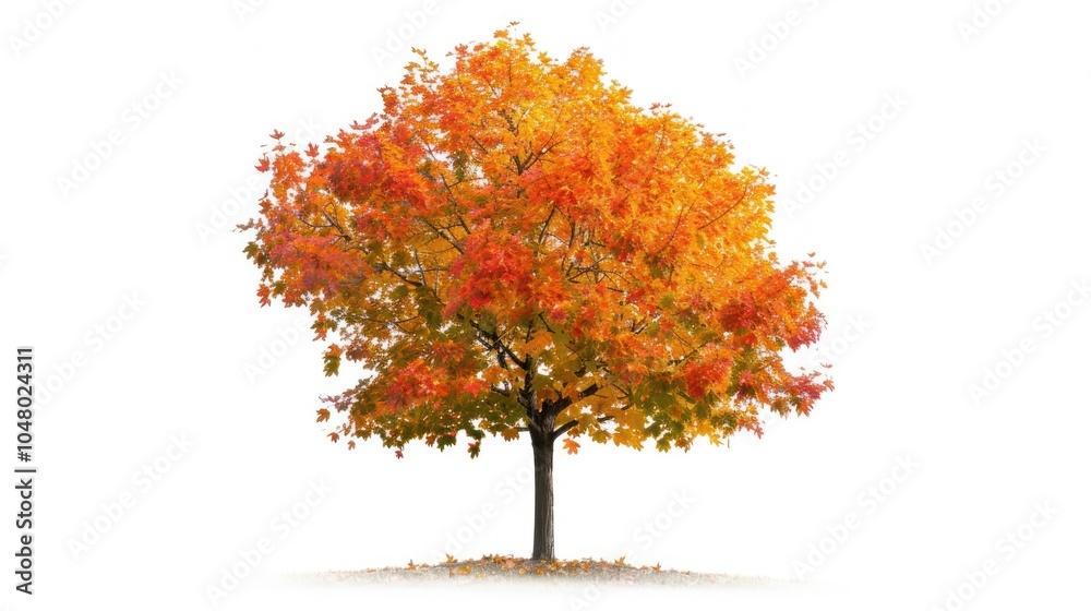 A Single Tree with Vibrant Autumn Foliage Against a White Background A Single Tree with Vibrant Autumn Foliage Against a White Background