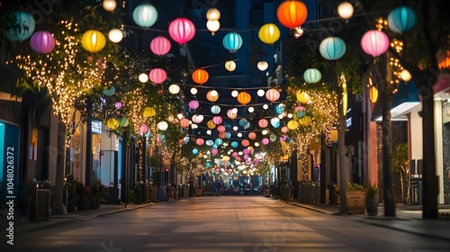 Wallpaper Mural City street decorated with colorful lanterns and bright lights for New Year Torontodigital.ca