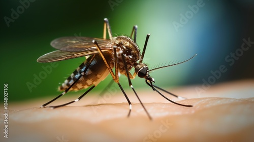 Close-up of a Mosquito Feeding on Skin