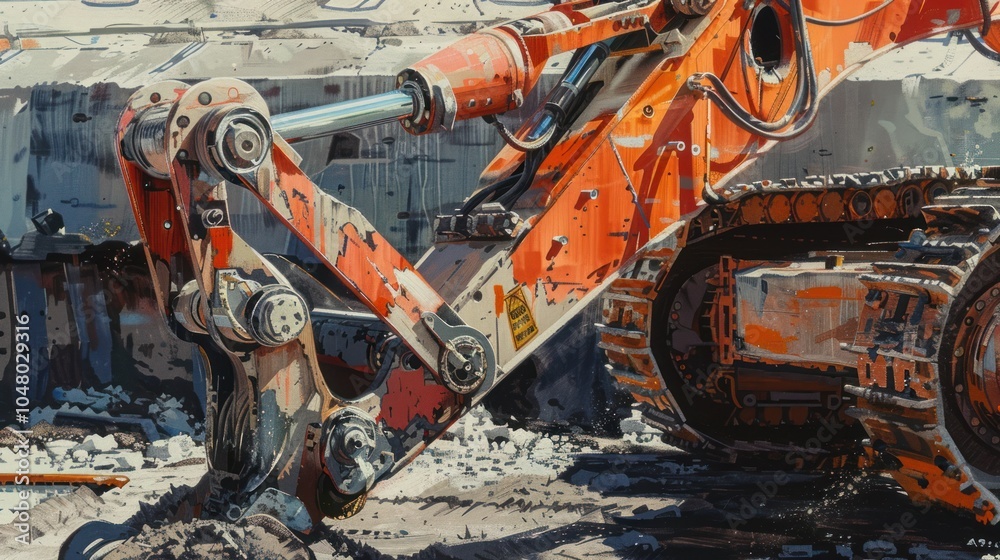 Fototapeta premium Close-up of a Rusty Orange Excavator Arm