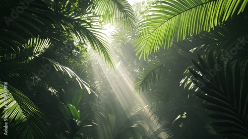 Sunbeams Through Tropical Jungle Canopy