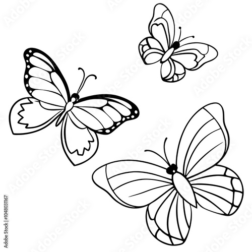 Butterflies flying illustration coloring page vector art coloring book design 