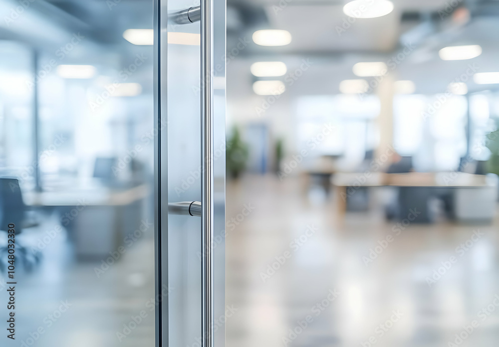 Modern Office Interior with Blurred Glass Door Modern Office Interior with Blurred Glass Door